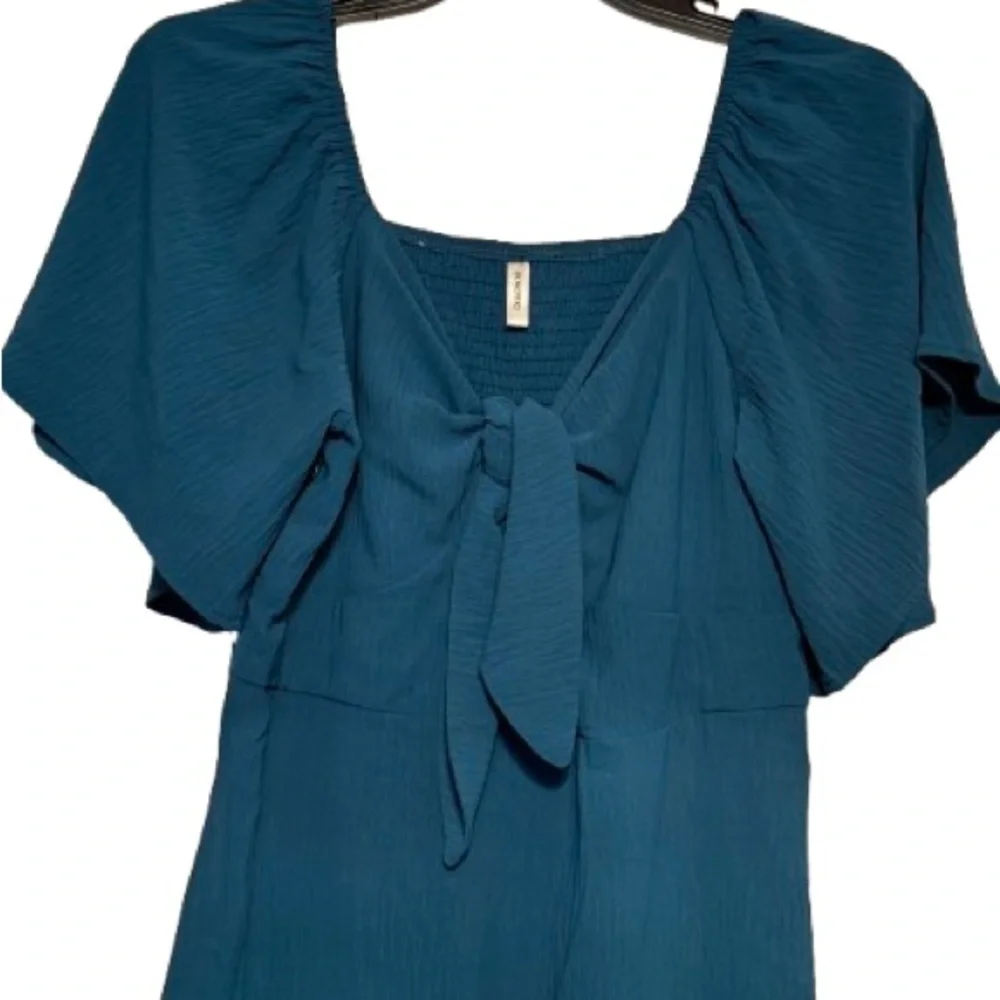 Sea Green Pleated A-Line Mini Dress with Flutter Sleeves XL